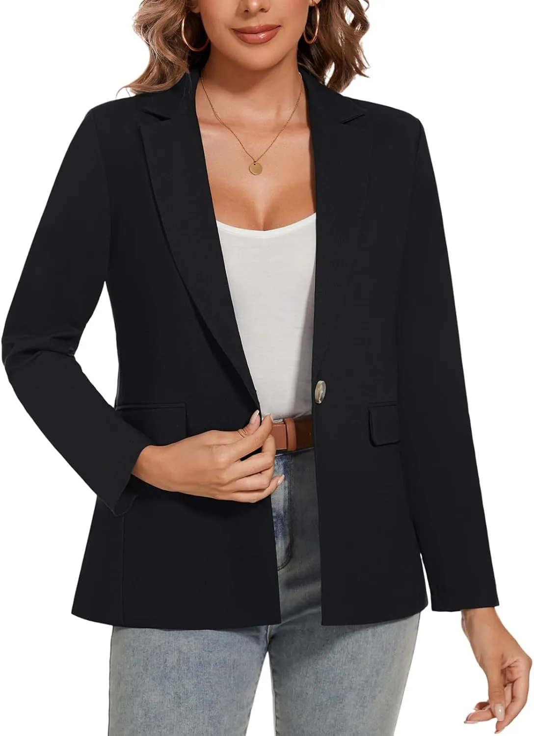 MINTLIMIT Womens Cotton Linen Blazer Long Sleeve Casual Work Office Lightweight Lapel Button Blazers Jacket with Pockets