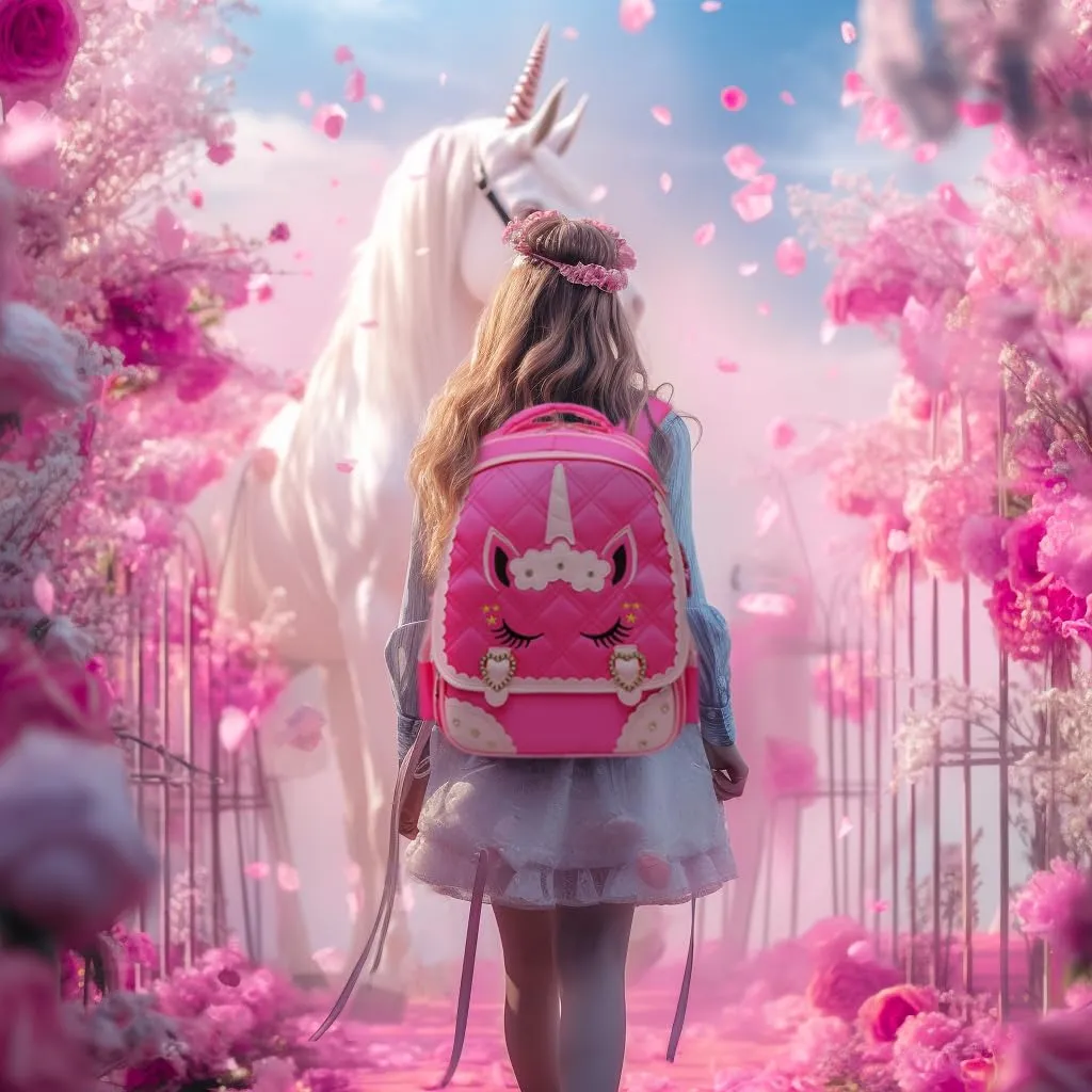 Moonmo Cute Unicorn Face Diamond Sequins Waterproof Princess School Backpack Set Girls Book Bag