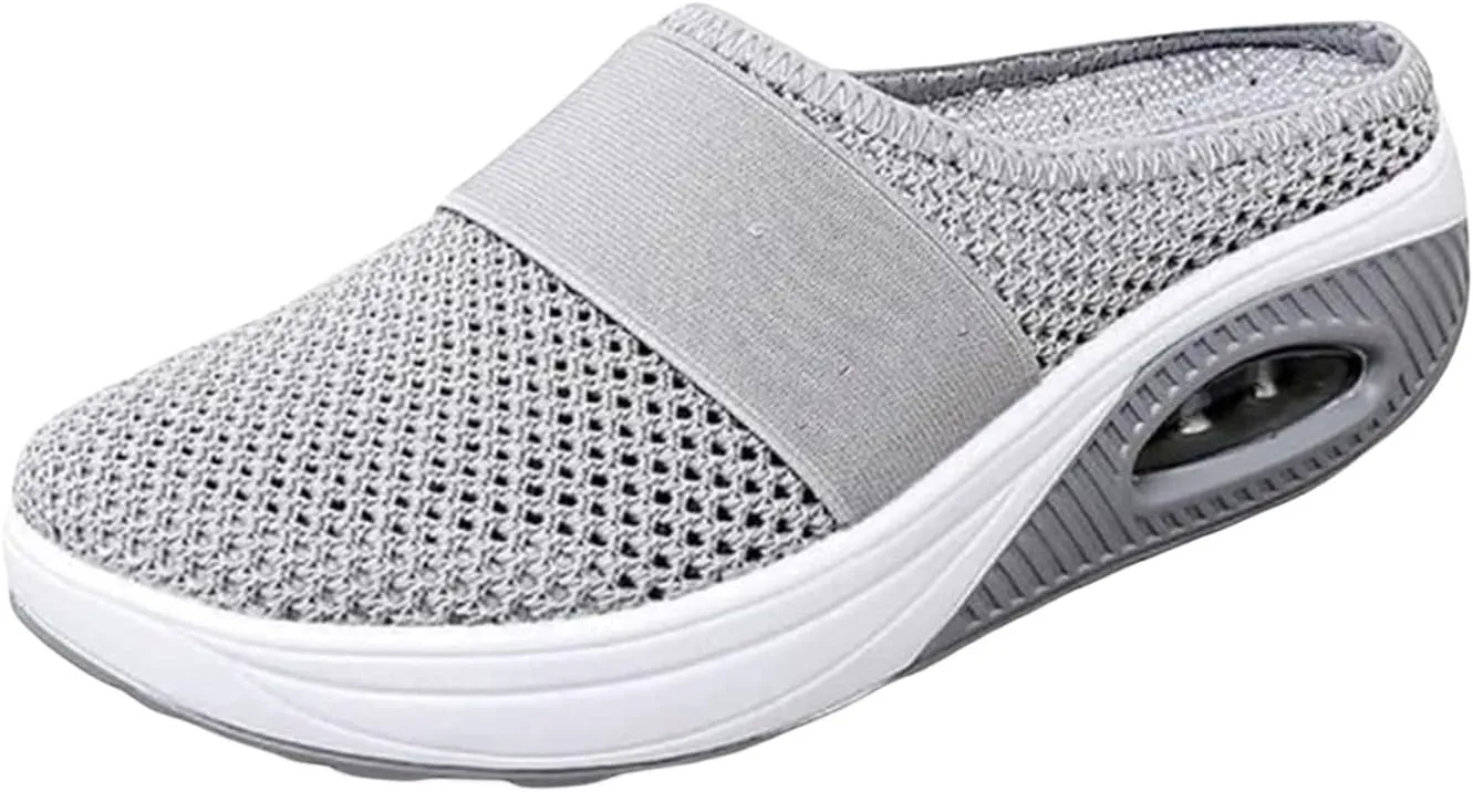 Mules for Women Comfortable Diabetic Air-Cushion Slip On Walking Clogs Shoes Closed Toe Breathable Orthopedic Diabetic Slippers with Arch Support