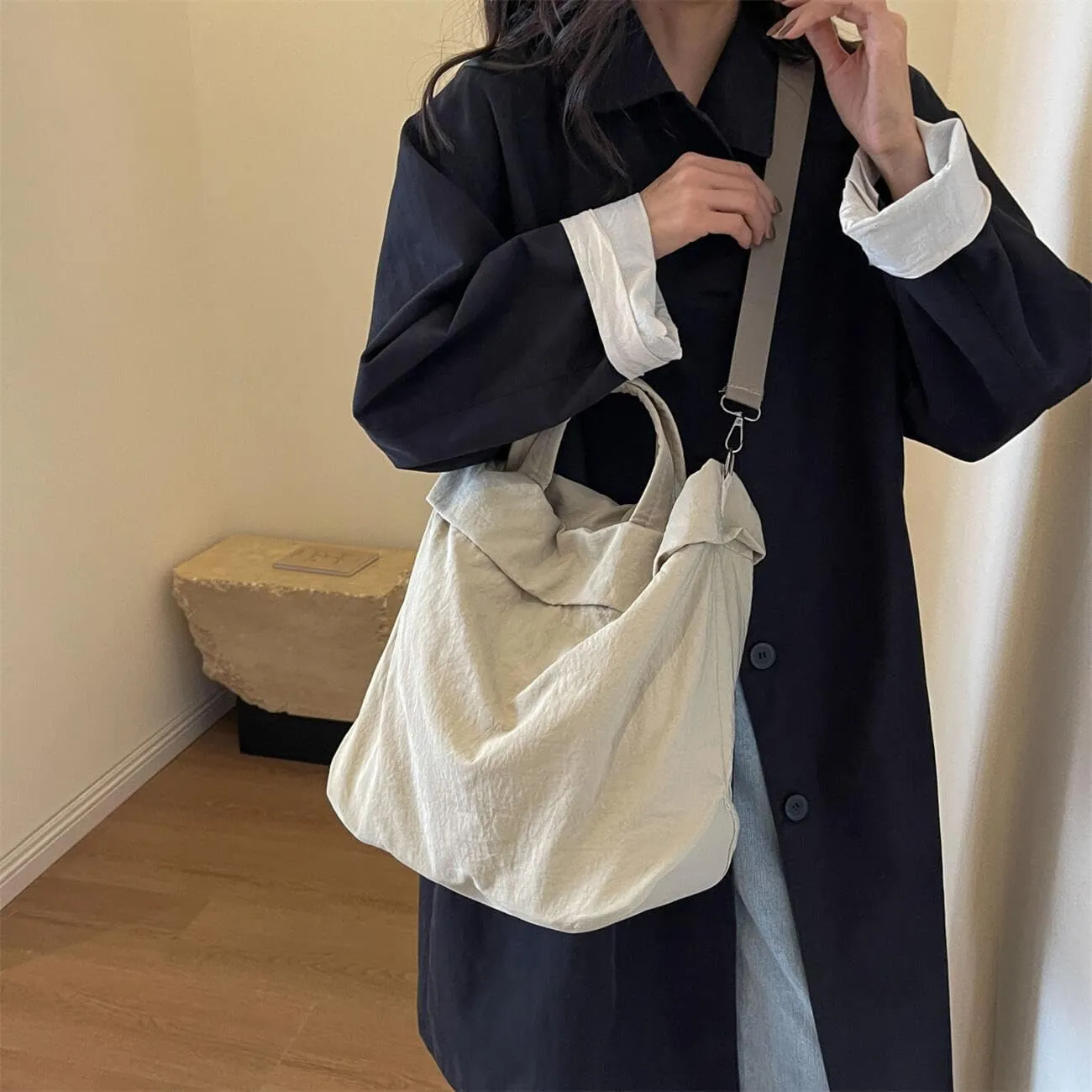 Multi Hobo Bags Nylon Shoulder Crossbody Bag for Women, Totes Handbags for Gym Work Traveling (Black)