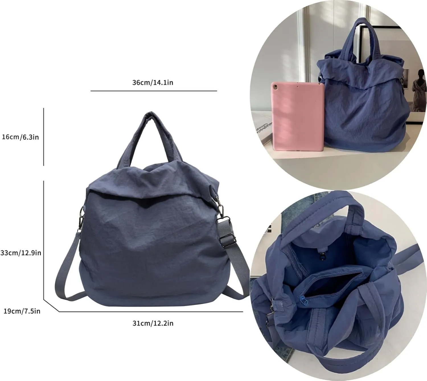 Multi Hobo Bags Nylon Shoulder Crossbody Bag for Women, Totes Handbags for Gym Work Traveling (Black)