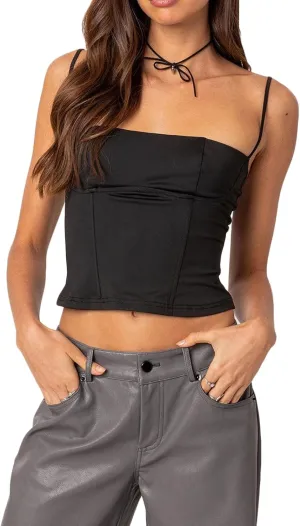 Mxiqqpltky Square Neck Tank Top Women Sexy Spaghetti Strap Sleeveless Backless Camisole Summer Slim Ruched Basic Cami Shirt