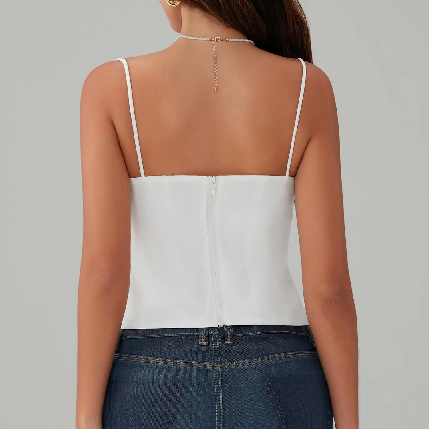 Mxiqqpltky Square Neck Tank Top Women Sexy Spaghetti Strap Sleeveless Backless Camisole Summer Slim Ruched Basic Cami Shirt