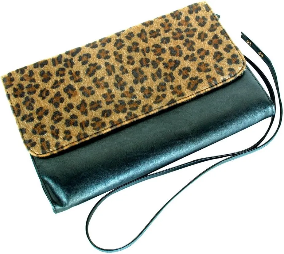 [My Way] Leopard Fur Leatherette An Strap Satchel Bag Handbag Purse