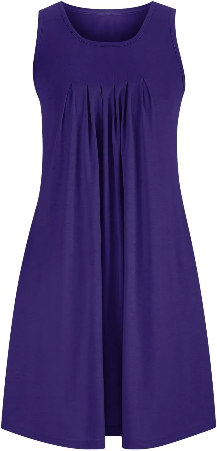 Nightgowns for Women Soft Comfy Sleepwear Casual Scoop Neck Sleeveless Pleated Sleepshirts Short Mini Nightdress with Pockets