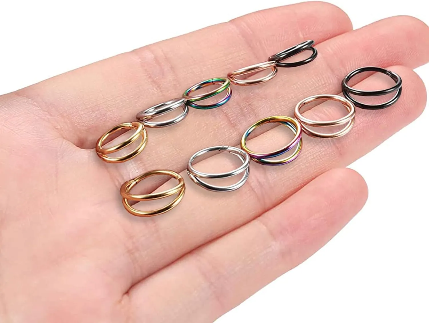 Nose Rings Double Septum Clicker Cartilage Hoop Earring Surgical Steel Piercing Open Stacked for Women and Men