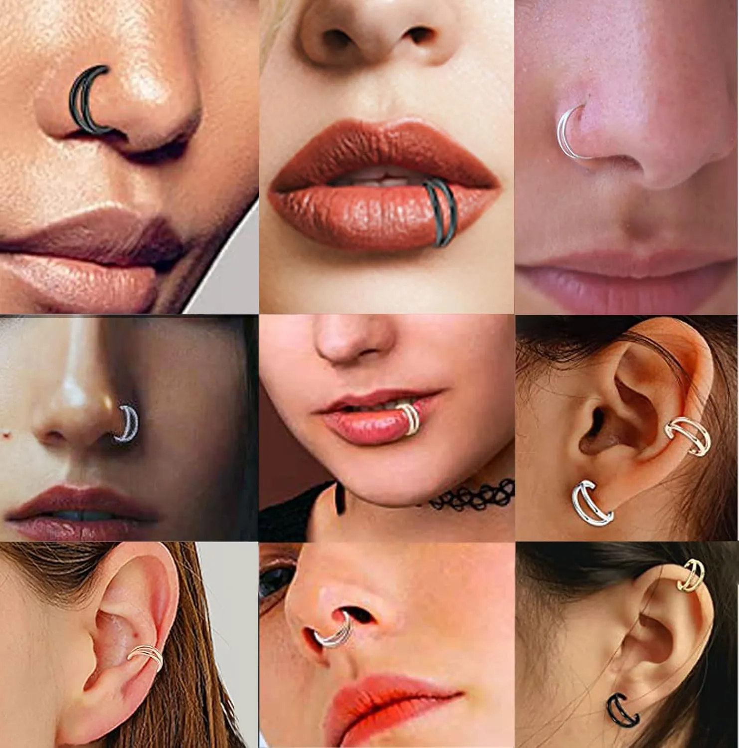 Nose Rings Double Septum Clicker Cartilage Hoop Earring Surgical Steel Piercing Open Stacked for Women and Men