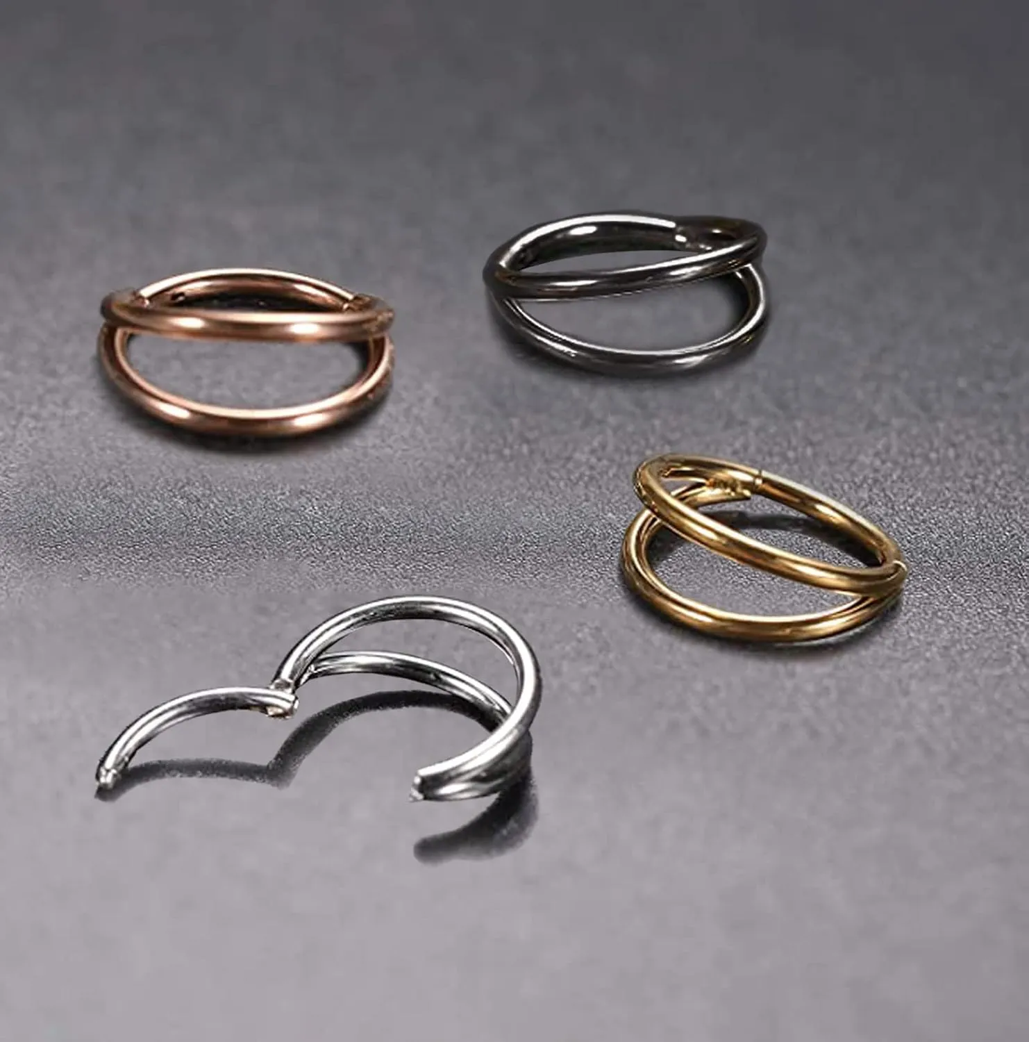 Nose Rings Double Septum Clicker Cartilage Hoop Earring Surgical Steel Piercing Open Stacked for Women and Men