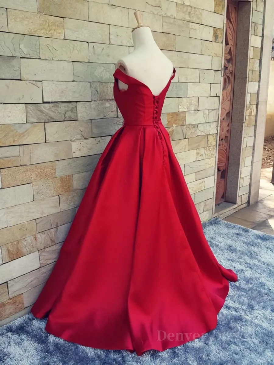 Off the Shoulder Red Long Prom Dresses Red Long Formal Evening Dresses