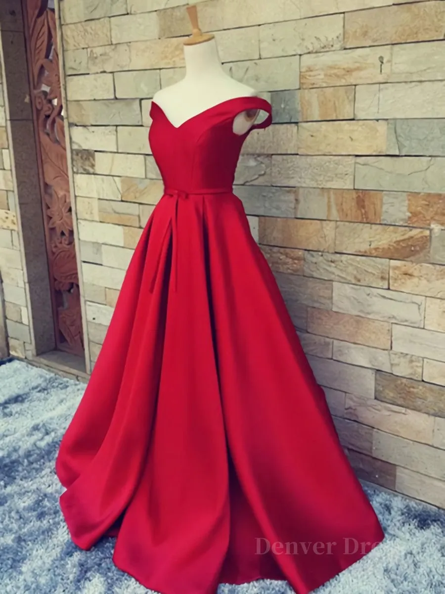 Off the Shoulder Red Long Prom Dresses Red Long Formal Evening Dresses