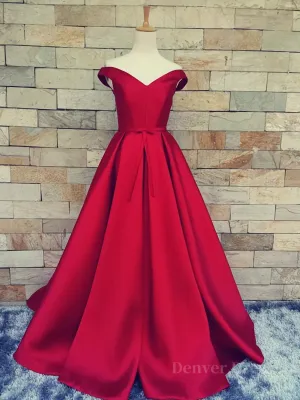 Off the Shoulder Red Long Prom Dresses Red Long Formal Evening Dresses