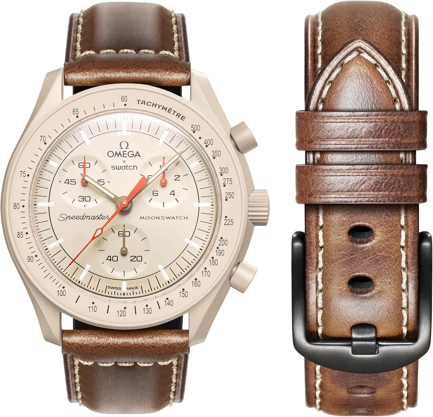 Omega Swatch Moonwatch Leather Strap Compatible with Omega X Swatch 20mm Watch, Quick Release Replacement Strap for Men & Women