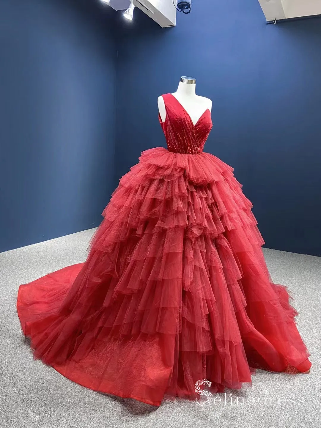 One Shoulder Beaded Long Prom Dress luxurious Ball Gown Evening Dress GRB294