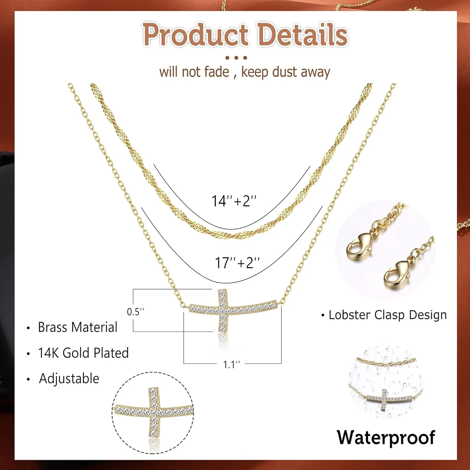 ORAZIO Cross Necklace for Women - 14K Gold Plated Layered Cross Necklace Cute CZ Cross Pendant Necklaces Dainty Sideways Cross Choker Necklaces Minimalist Twisted Chain Necklace Small Cross Layering Necklace Set