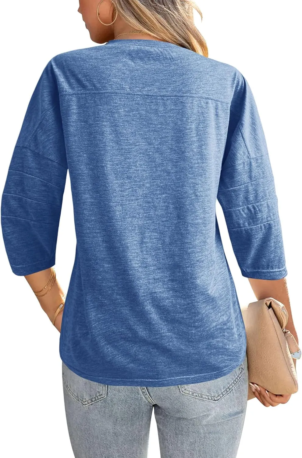 Orchidays Womens Crew Neck 3/4 Sleeve Basic T-Shirts Solid Loose Cute Tunic Top Blouses