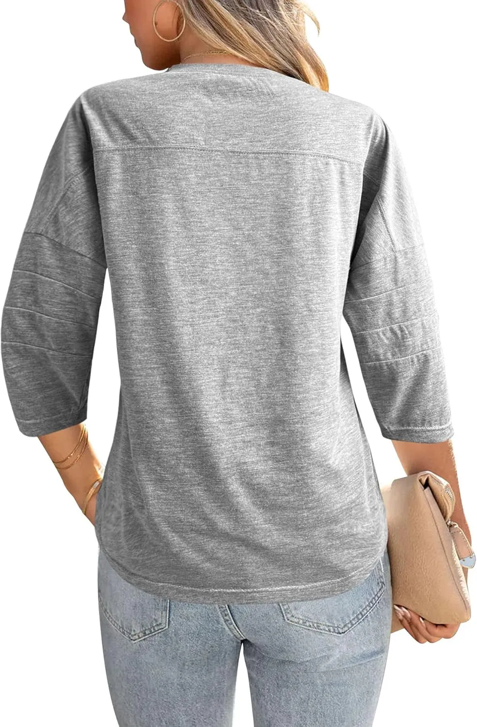Orchidays Womens Crew Neck 3/4 Sleeve Basic T-Shirts Solid Loose Cute Tunic Top Blouses