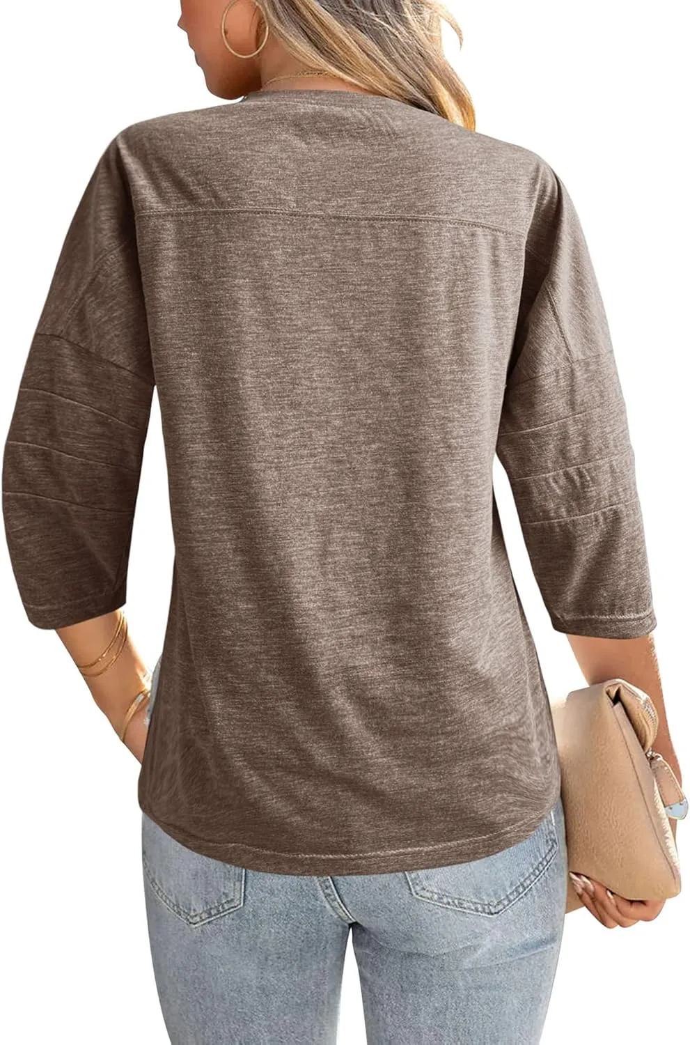 Orchidays Womens Crew Neck 3/4 Sleeve Basic T-Shirts Solid Loose Cute Tunic Top Blouses