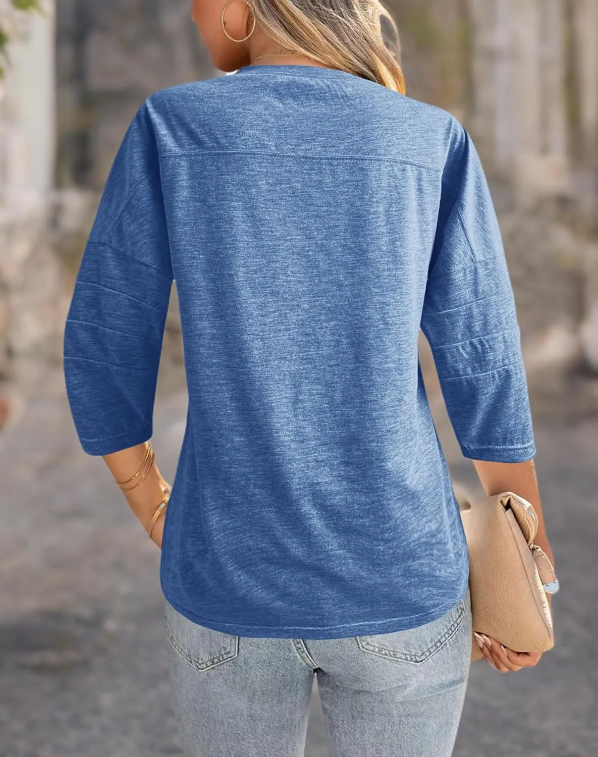 Orchidays Womens Crew Neck 3/4 Sleeve Basic T-Shirts Solid Loose Cute Tunic Top Blouses
