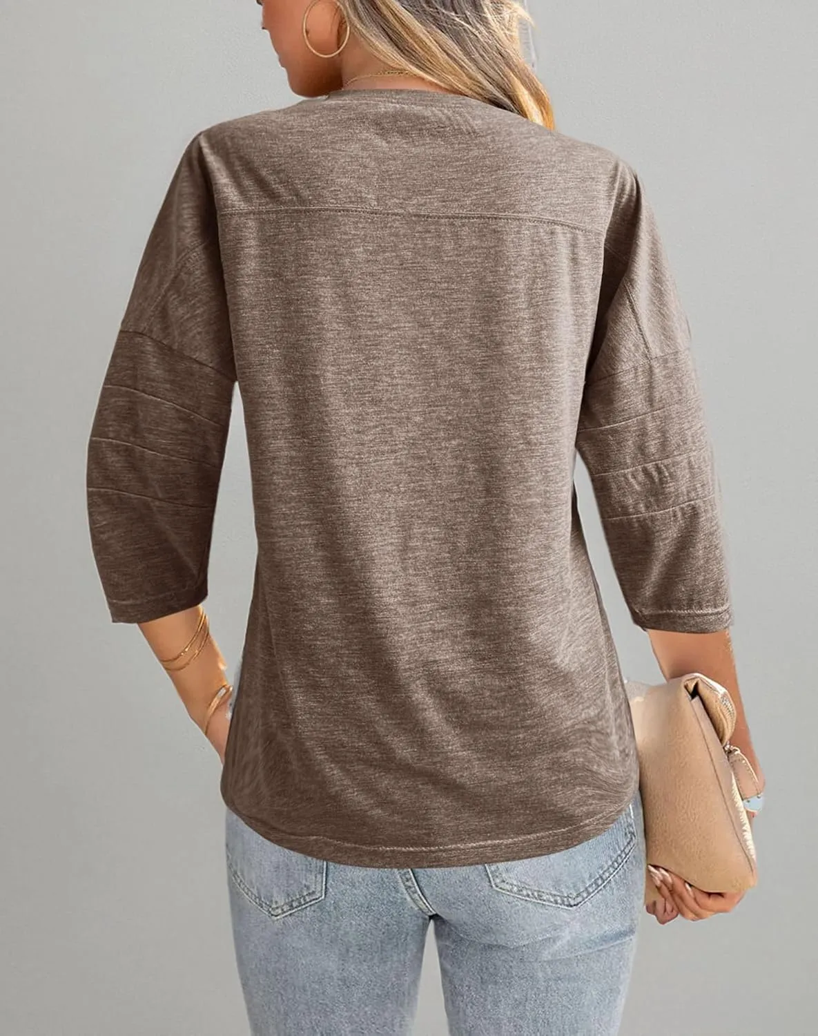 Orchidays Womens Crew Neck 3/4 Sleeve Basic T-Shirts Solid Loose Cute Tunic Top Blouses
