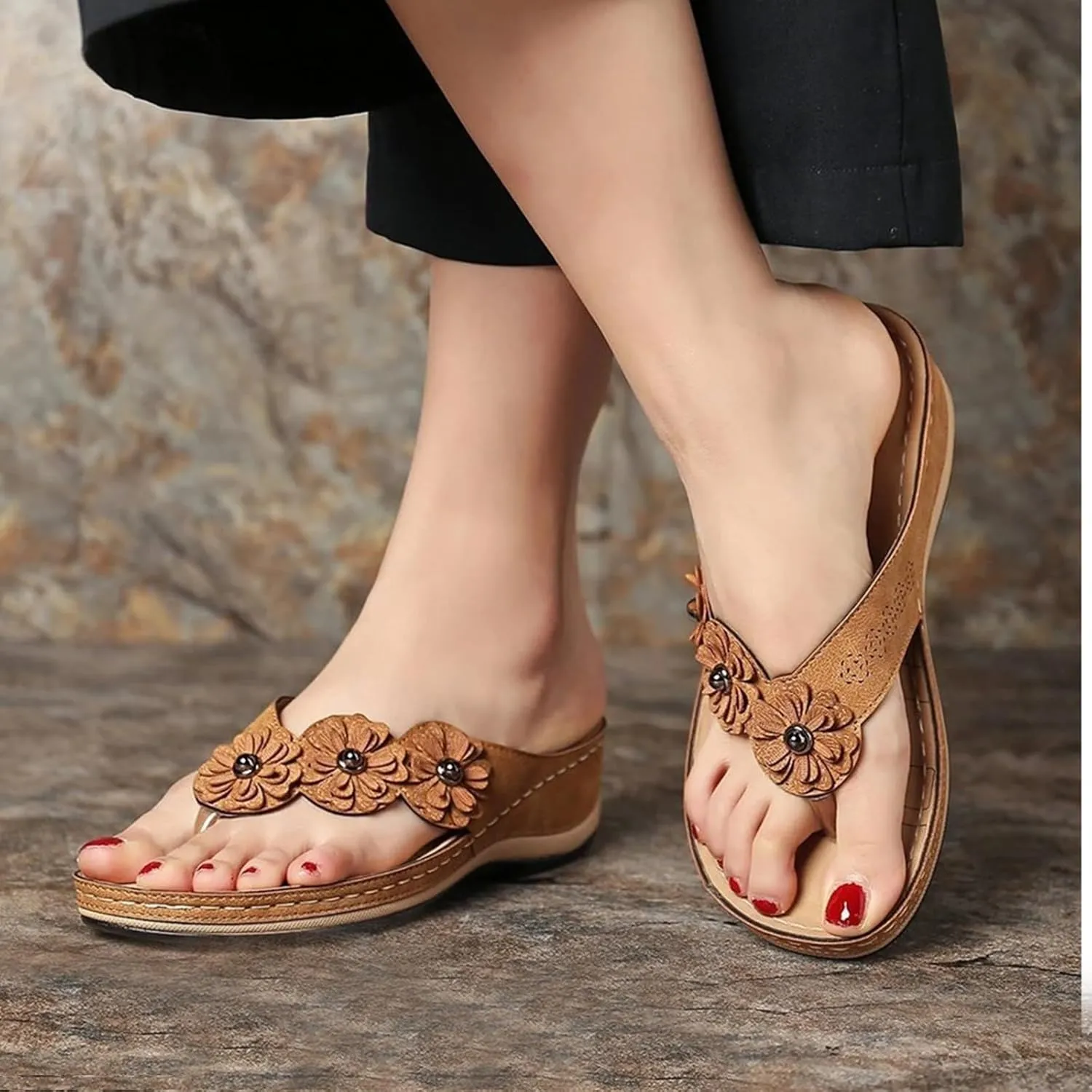 Orthopedic Flip Flops Women Wedge Sandals Comfortable Summer Non Slip Thong Platform Sandals, Casual Beach Comfortable Walking Slippers Arch Support Flip Flops