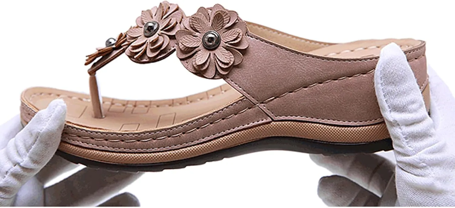 Orthopedic Flip Flops Women Wedge Sandals Comfortable Summer Non Slip Thong Platform Sandals, Casual Beach Comfortable Walking Slippers Arch Support Flip Flops