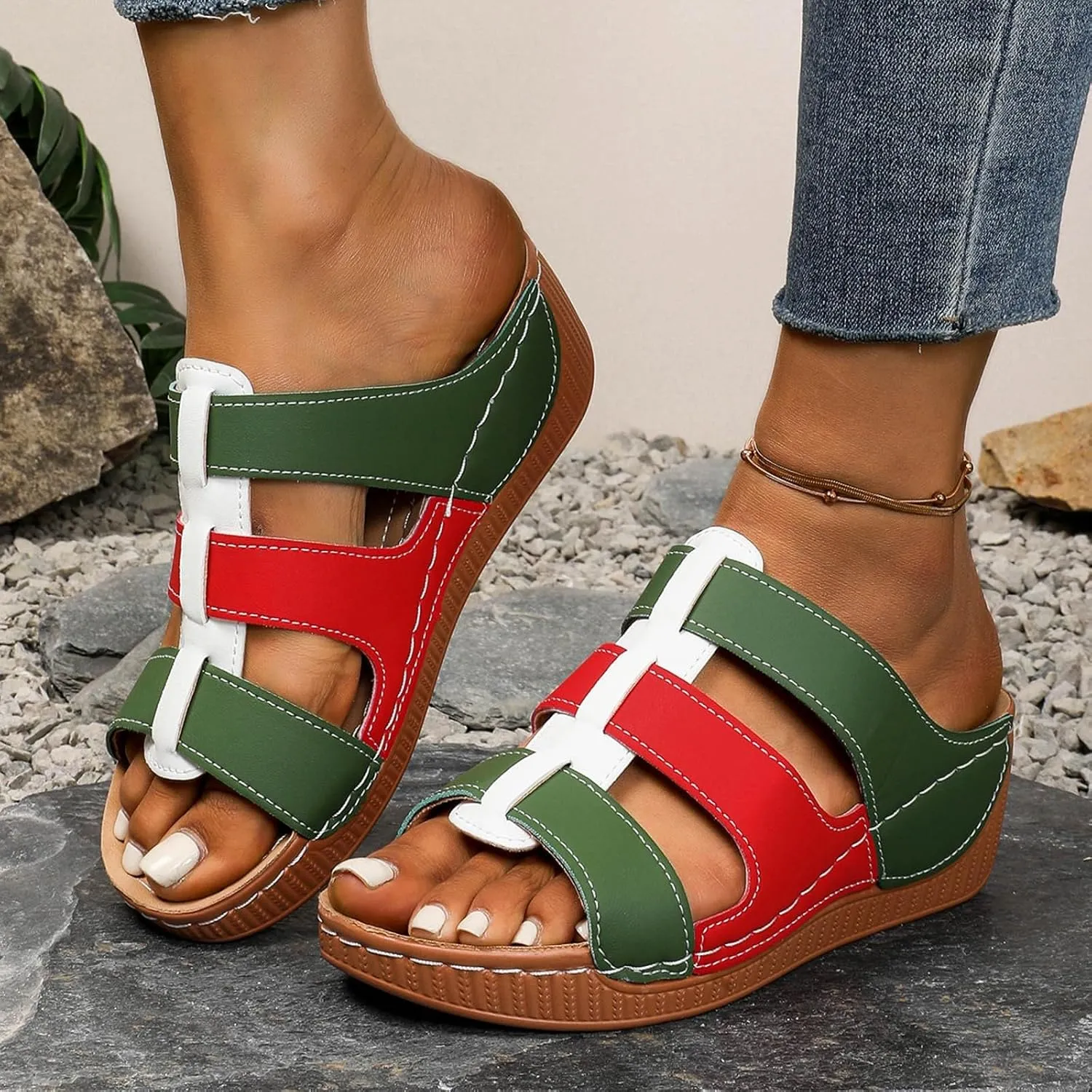 Orthopedic Platform Wedge Sandals for Women Fish Mouth Open Toe Non Slip Soft Yoga Mat Sole Sandals Beach Indoor Outdoor Bohemia Slingback Beach Casual Walking Slippers with Arch Support