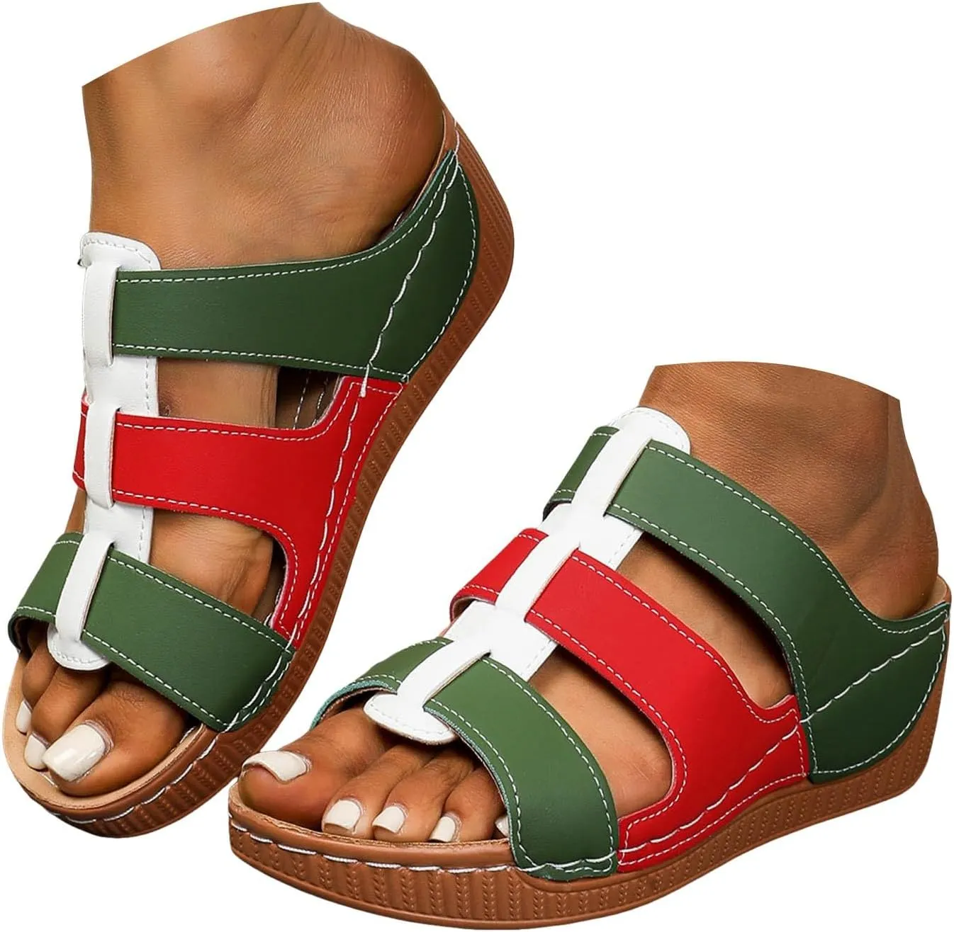 Orthopedic Platform Wedge Sandals for Women Fish Mouth Open Toe Non Slip Soft Yoga Mat Sole Sandals Beach Indoor Outdoor Bohemia Slingback Beach Casual Walking Slippers with Arch Support