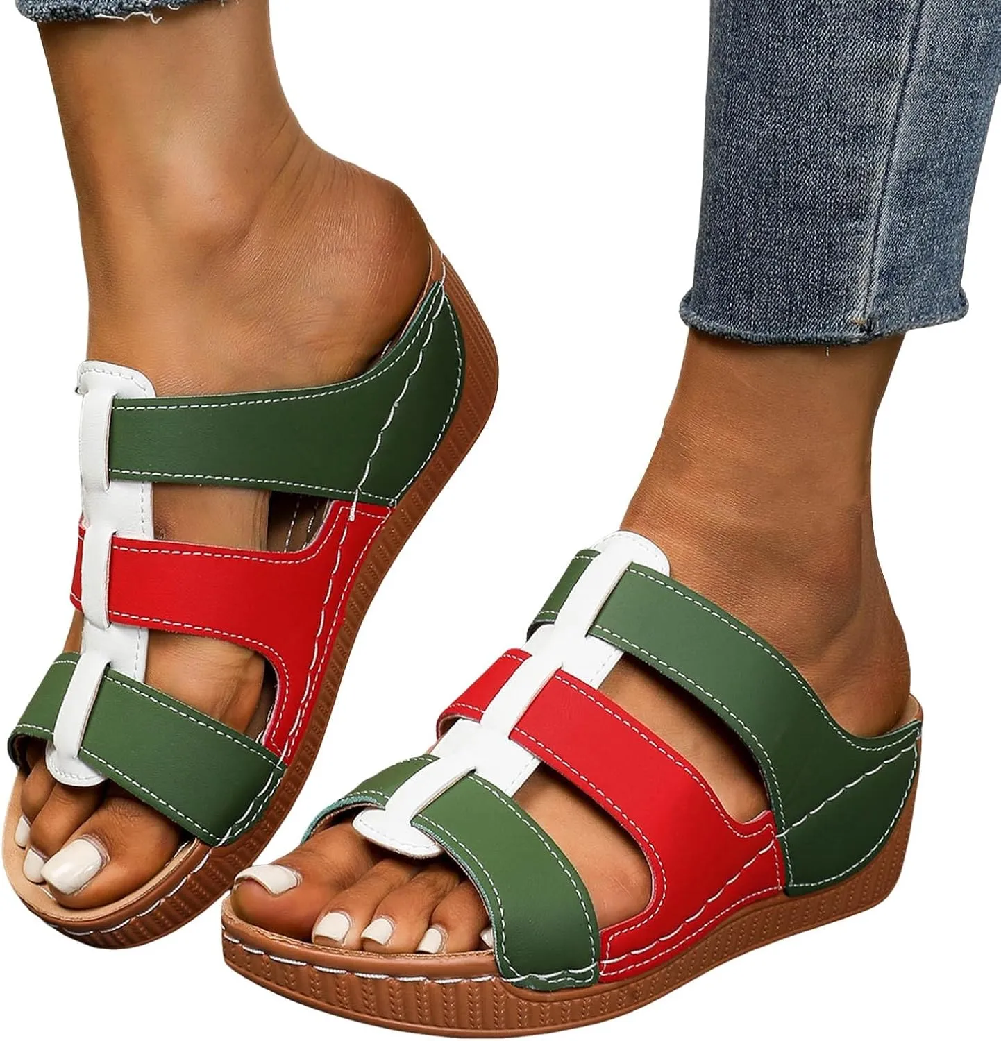 Orthopedic Platform Wedge Sandals for Women Fish Mouth Open Toe Non Slip Soft Yoga Mat Sole Sandals Beach Indoor Outdoor Bohemia Slingback Beach Casual Walking Slippers with Arch Support