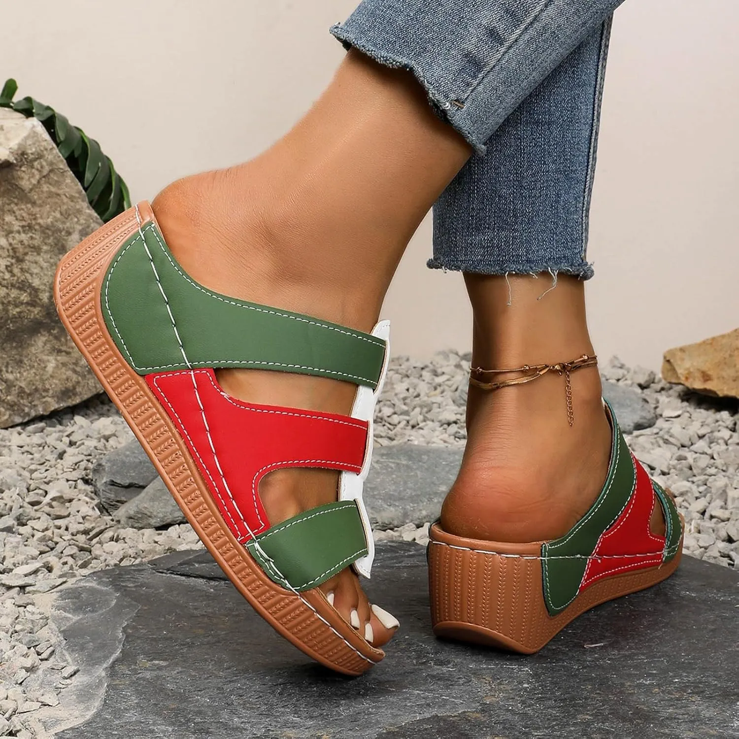 Orthopedic Platform Wedge Sandals for Women Fish Mouth Open Toe Non Slip Soft Yoga Mat Sole Sandals Beach Indoor Outdoor Bohemia Slingback Beach Casual Walking Slippers with Arch Support