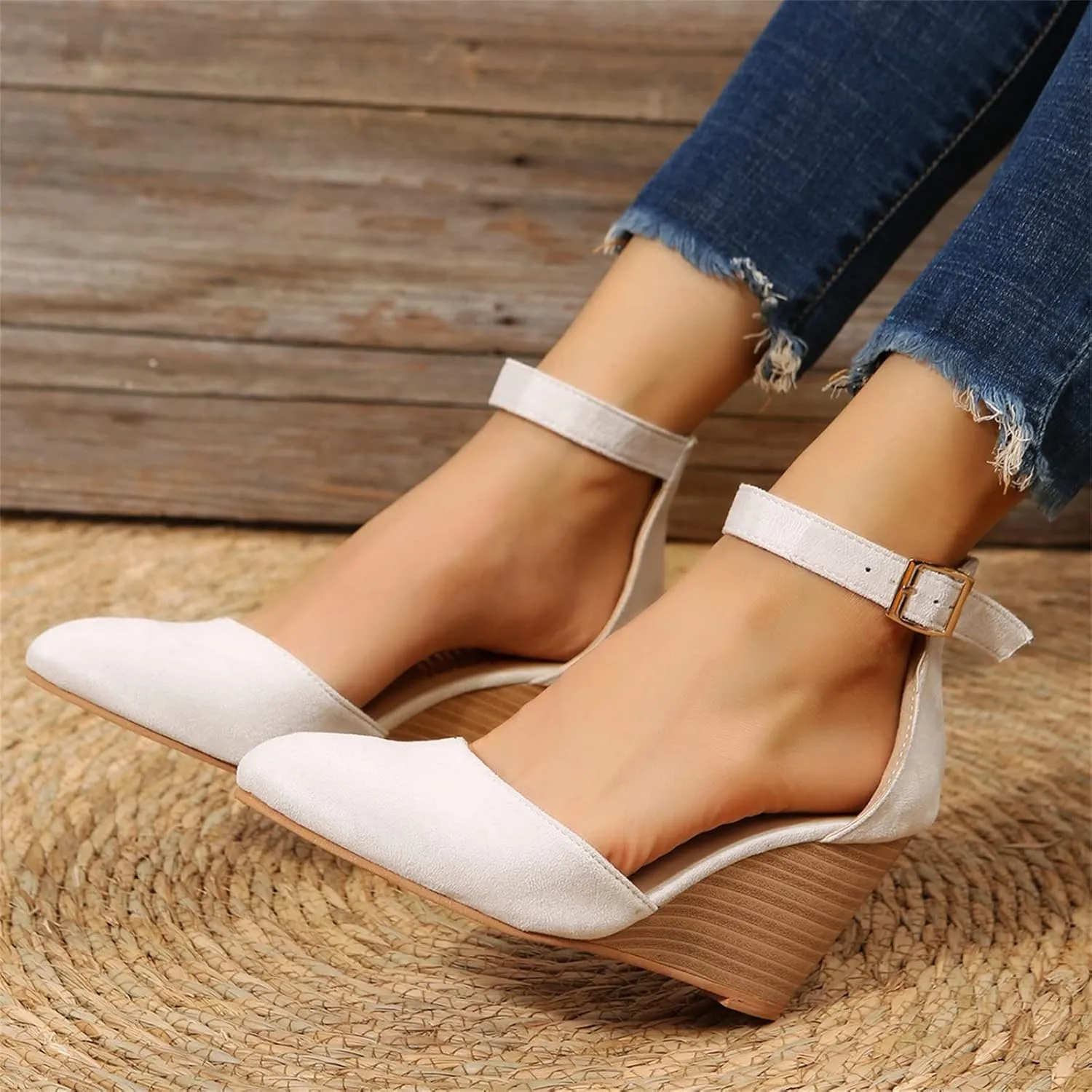 Orthopedic Platform Wedge Sandals for Women Summer Dressy, Closed Toe Ankle Strap Sandals Beach Comfortable Shoes