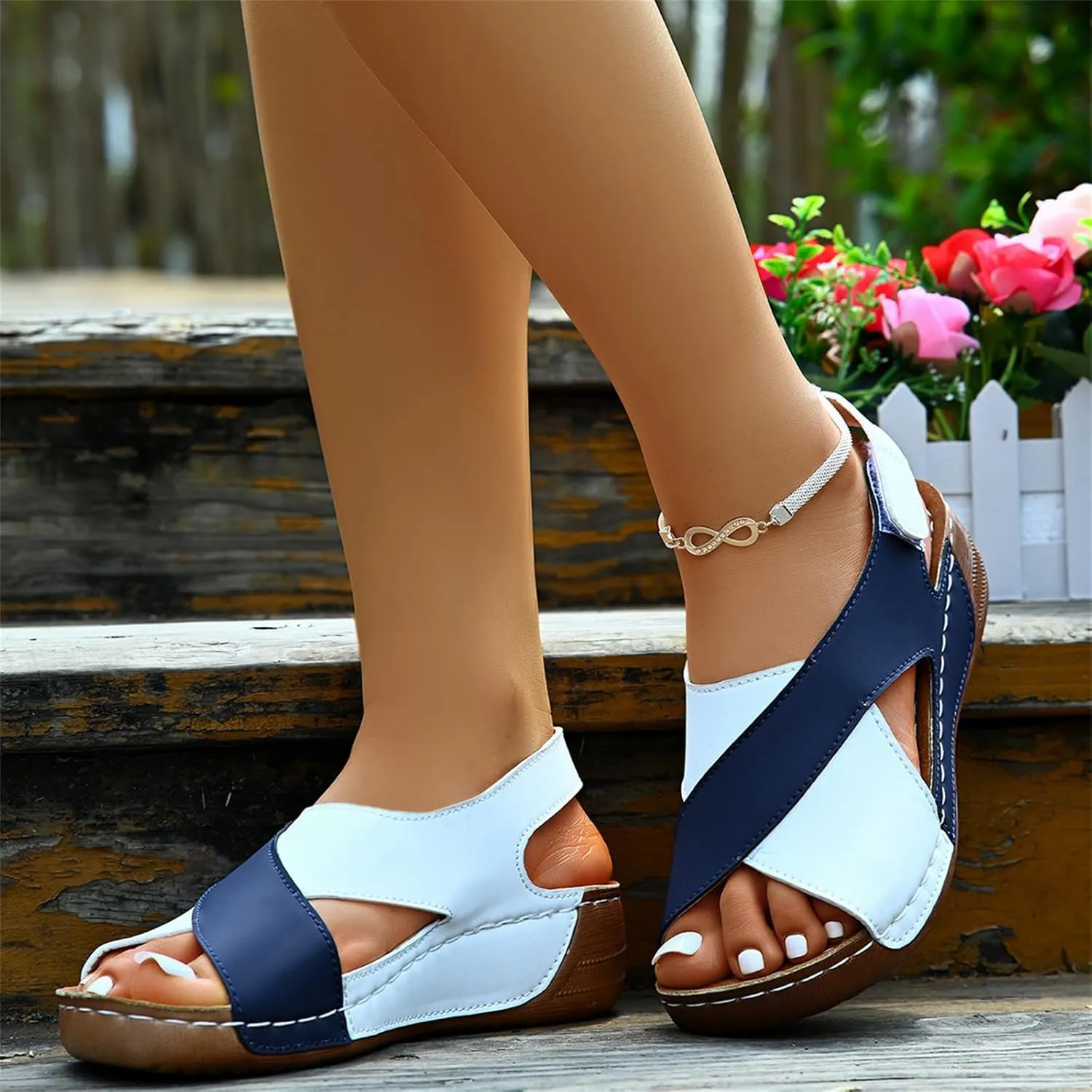 Orthopedic Platform Wedge Sandals for Women Summer Dressy Comfortable Open Toe Adjustable Ankle Strap Sandals Casual Strappy Beach Boho Outdoor Sandal