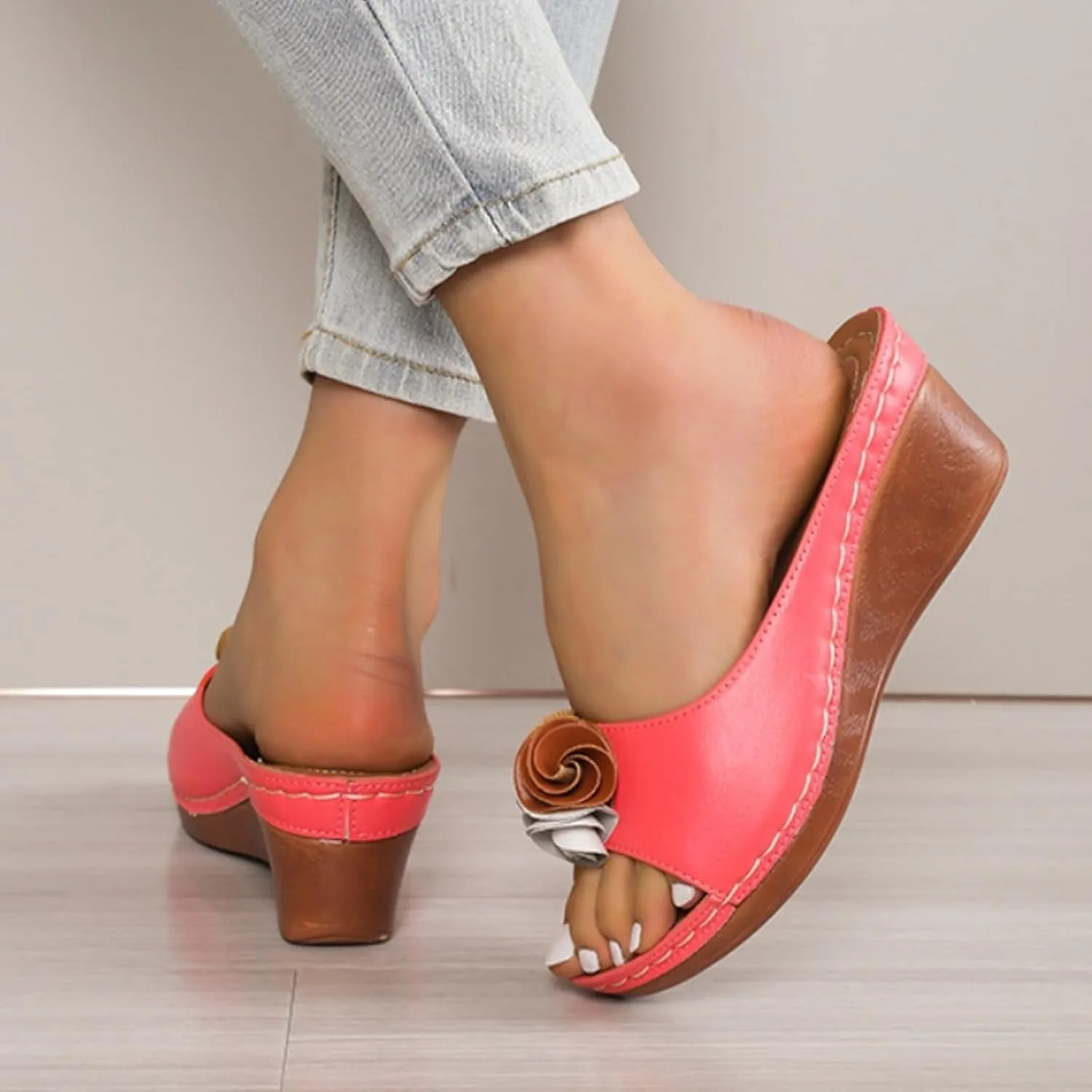 Orthopedic Sandals for Women Arch Support Low Open Toe Slides Slippers Summer Dressy Wedge Platform Flower Sandal