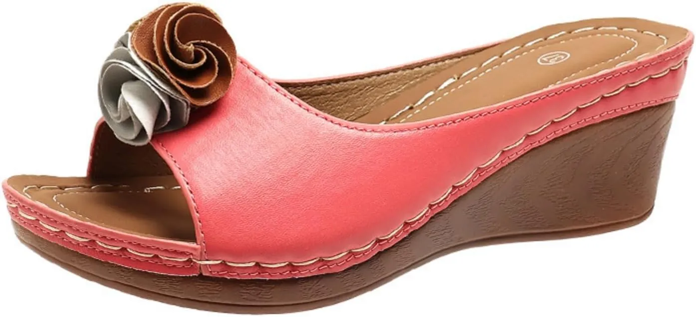Orthopedic Sandals for Women Arch Support Low Open Toe Slides Slippers Summer Dressy Wedge Platform Flower Sandal