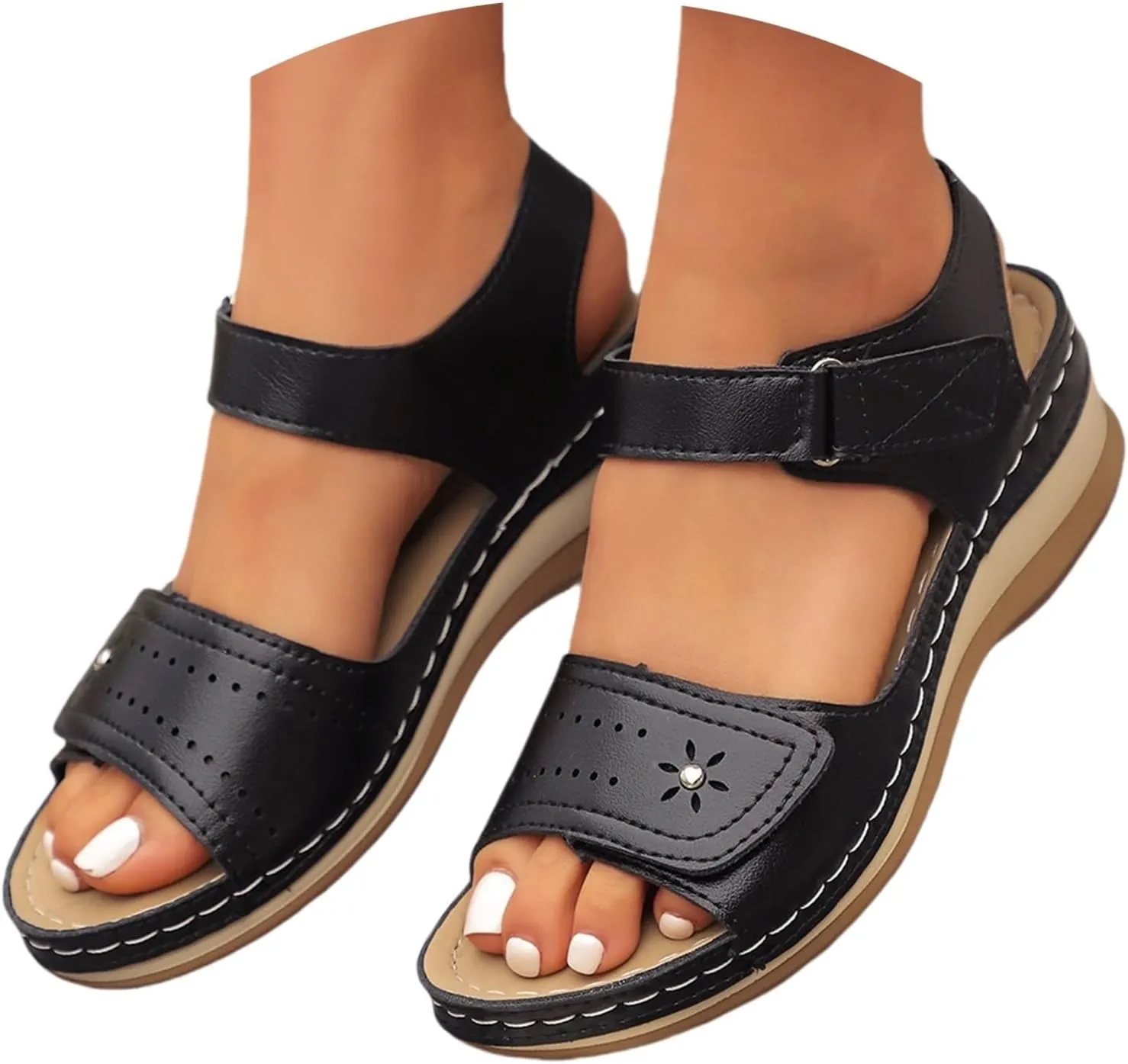 Orthopedic Sandals for Women Arch Support Open Toe Wedge Sandal Comfort Wide Width Slip On Platform Walking Shoes Soft Sole Cushion Sport Shoes
