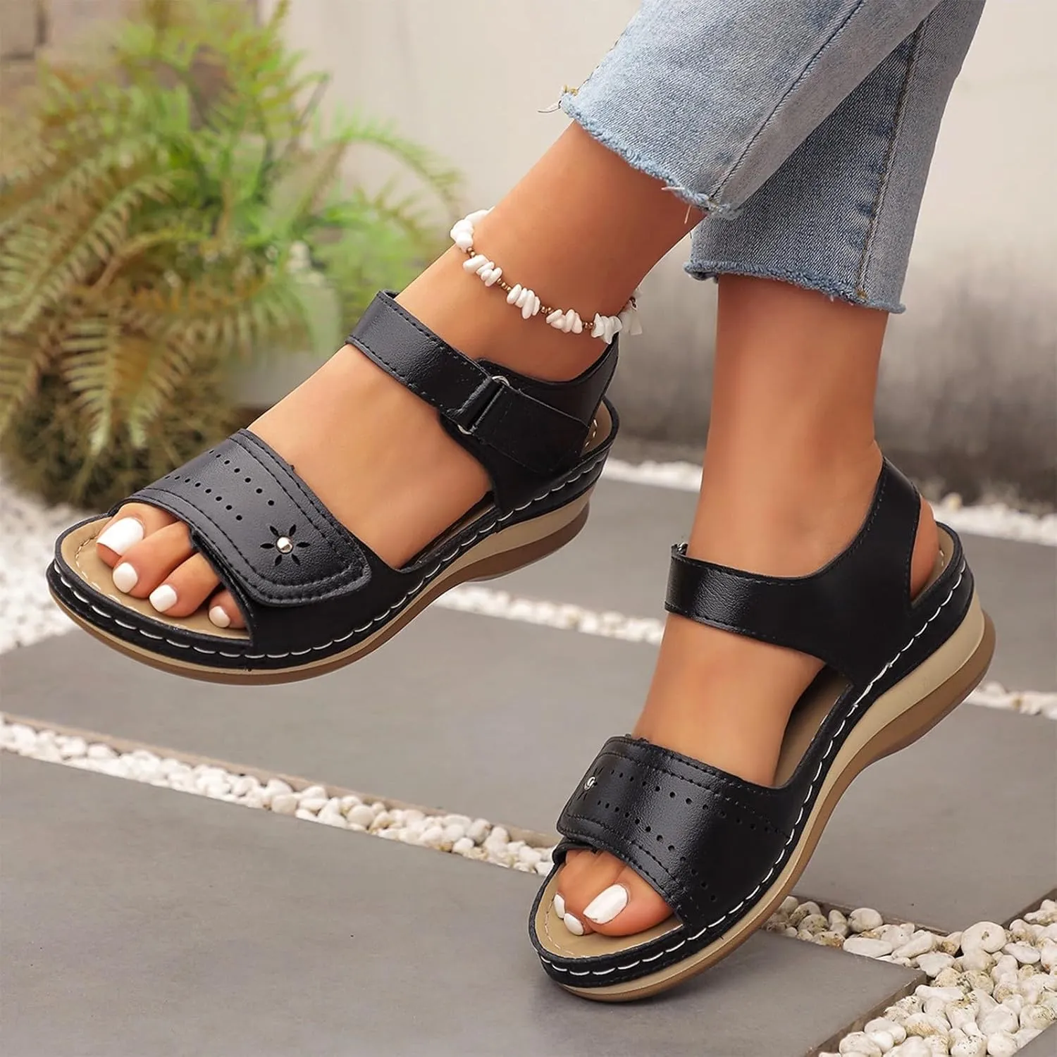 Orthopedic Sandals for Women Arch Support Open Toe Wedge Sandal Comfort Wide Width Slip On Platform Walking Shoes Soft Sole Cushion Sport Shoes