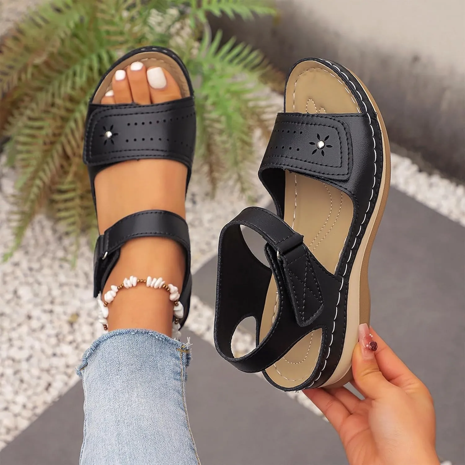 Orthopedic Sandals for Women Arch Support Open Toe Wedge Sandal Comfort Wide Width Slip On Platform Walking Shoes Soft Sole Cushion Sport Shoes