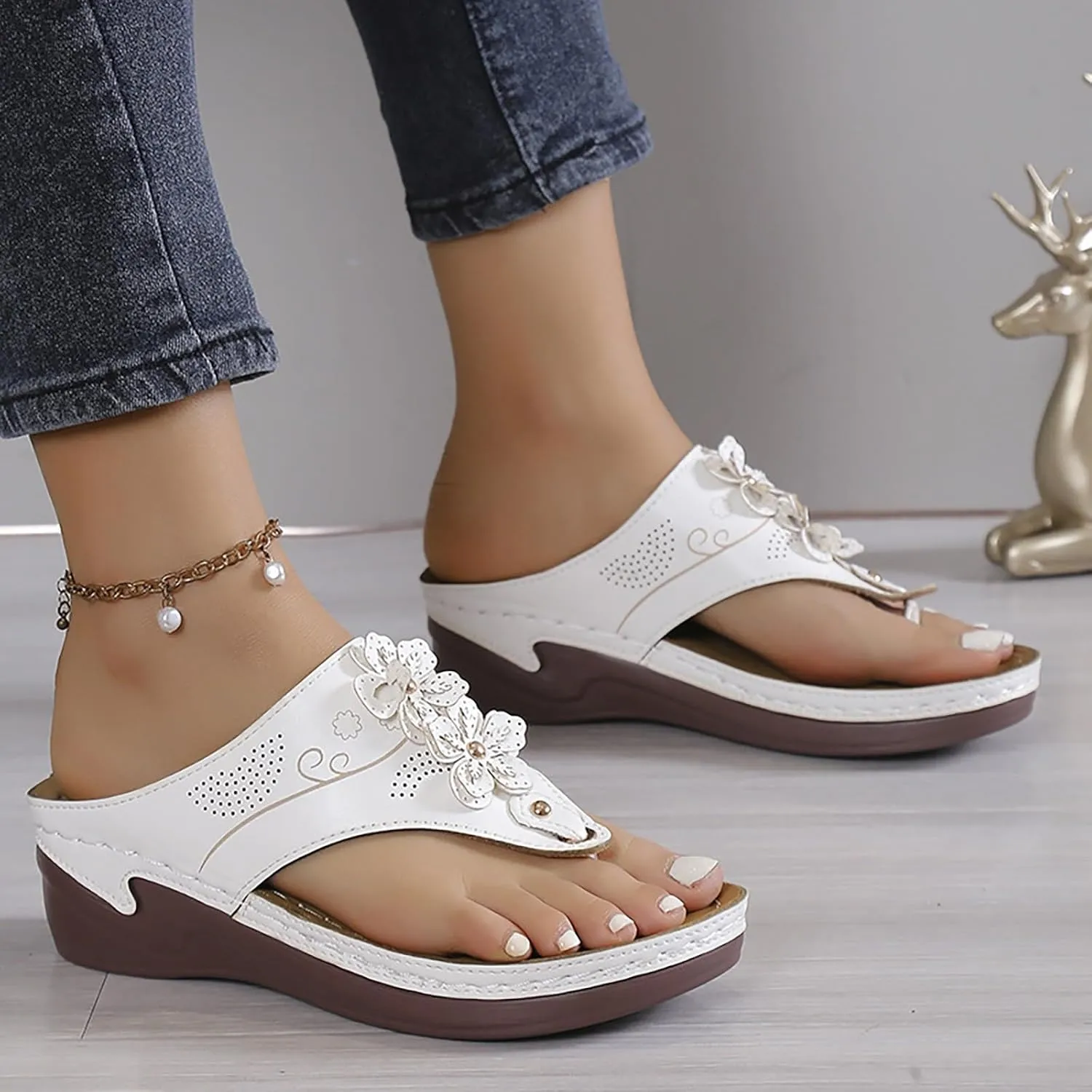Orthopedic Sandals for Women Arch Support Sandals Women's Hollow Out Flower Breathable Shoes Comfort Plantar Fasciitis Slip on Slippers Platform Wedge Flip Flops