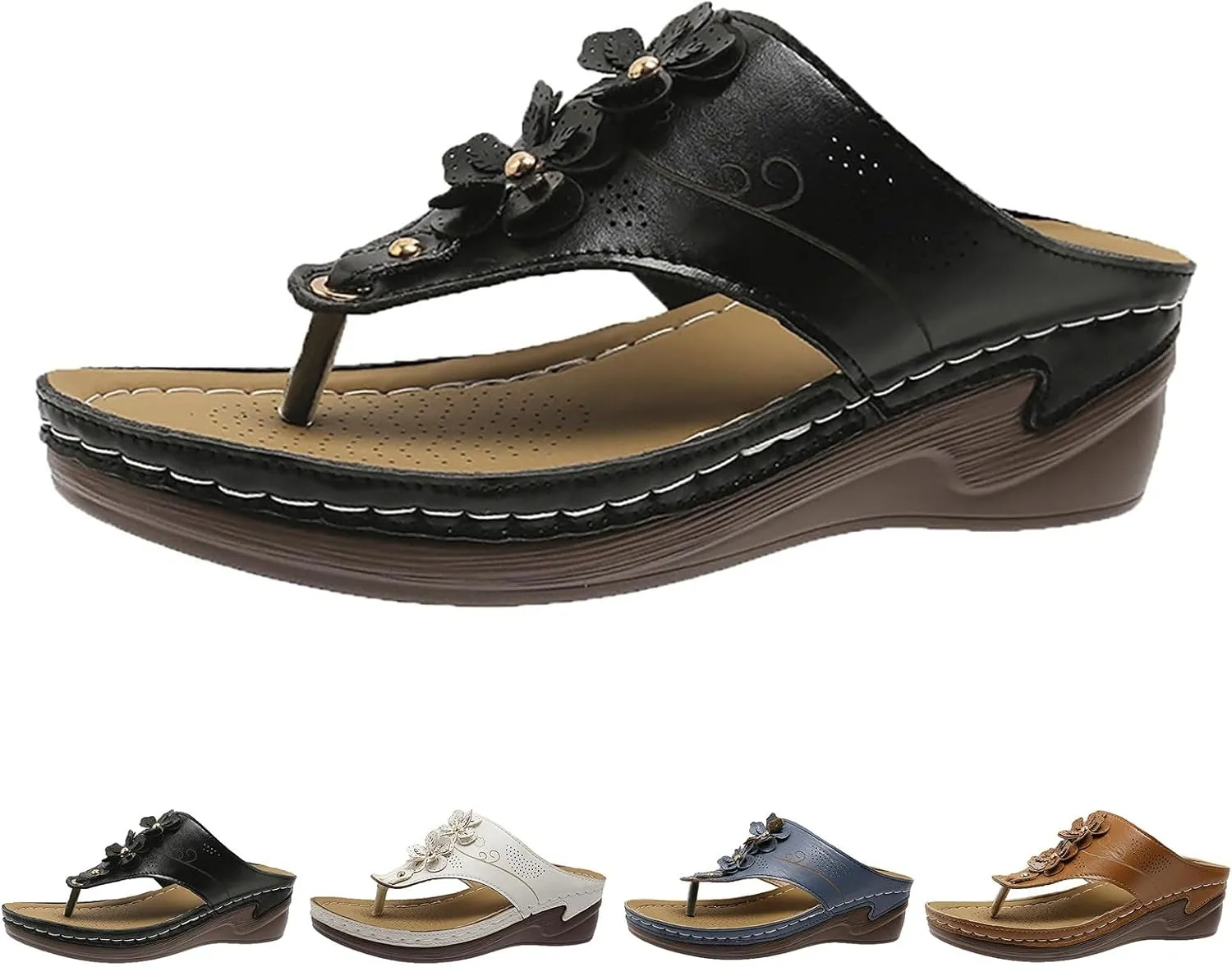Orthopedic Sandals for Women Arch Support Sandals Women's Hollow Out Flower Breathable Shoes Comfort Plantar Fasciitis Slip on Slippers Platform Wedge Flip Flops