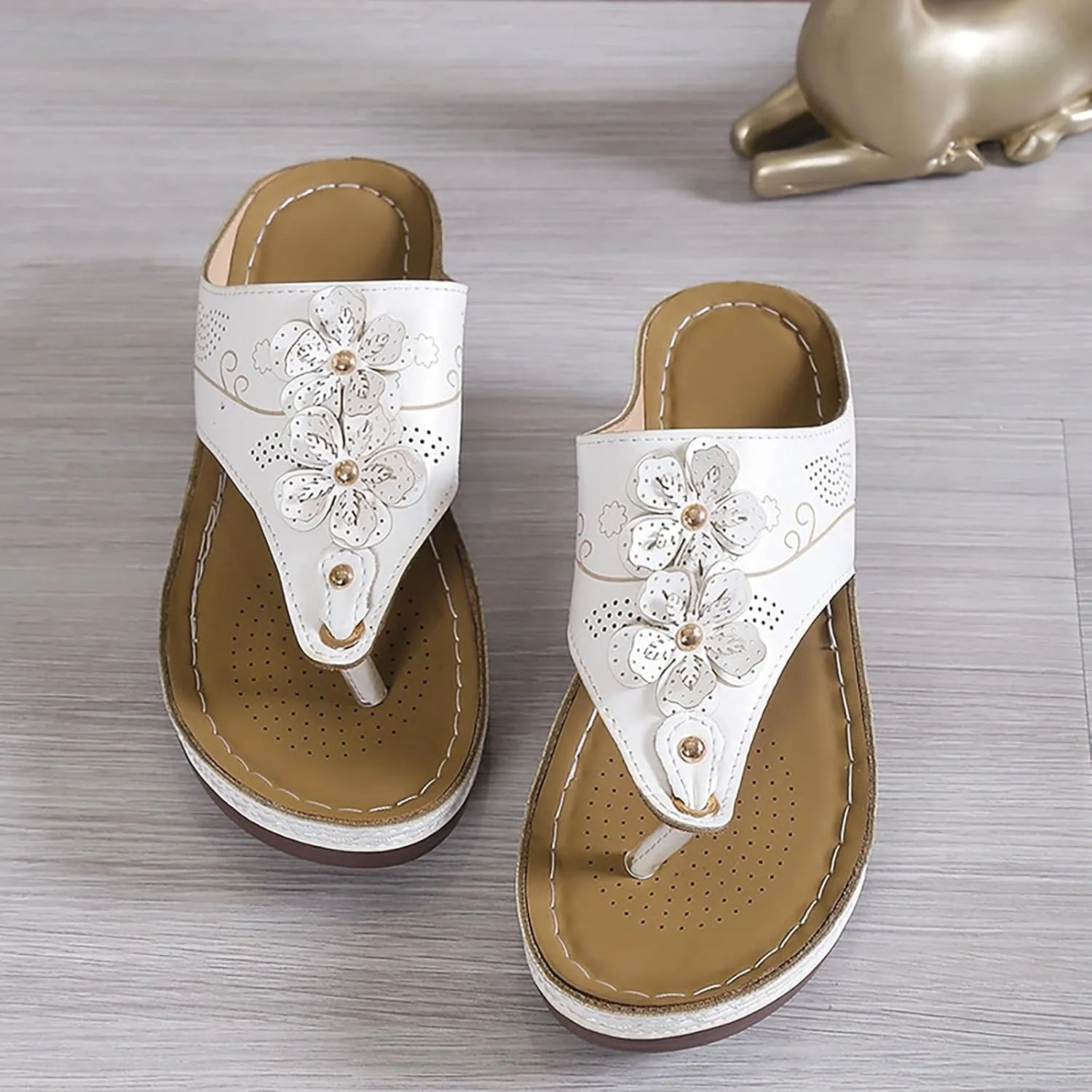 Orthopedic Sandals for Women Arch Support Sandals Women's Hollow Out Flower Breathable Shoes Comfort Plantar Fasciitis Slip on Slippers Platform Wedge Flip Flops