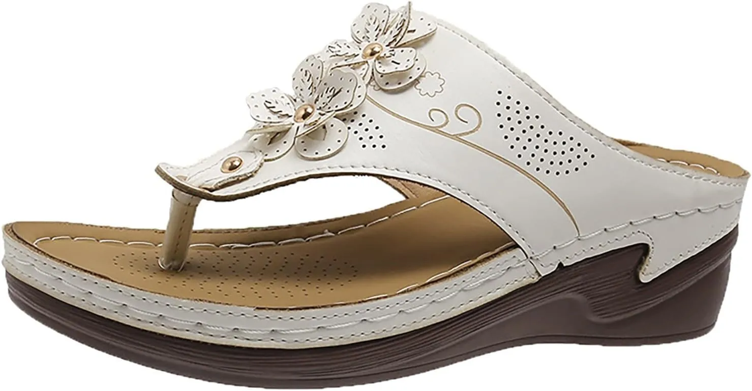 Orthopedic Sandals for Women Arch Support Sandals Women's Hollow Out Flower Breathable Shoes Comfort Plantar Fasciitis Slip on Slippers Platform Wedge Flip Flops
