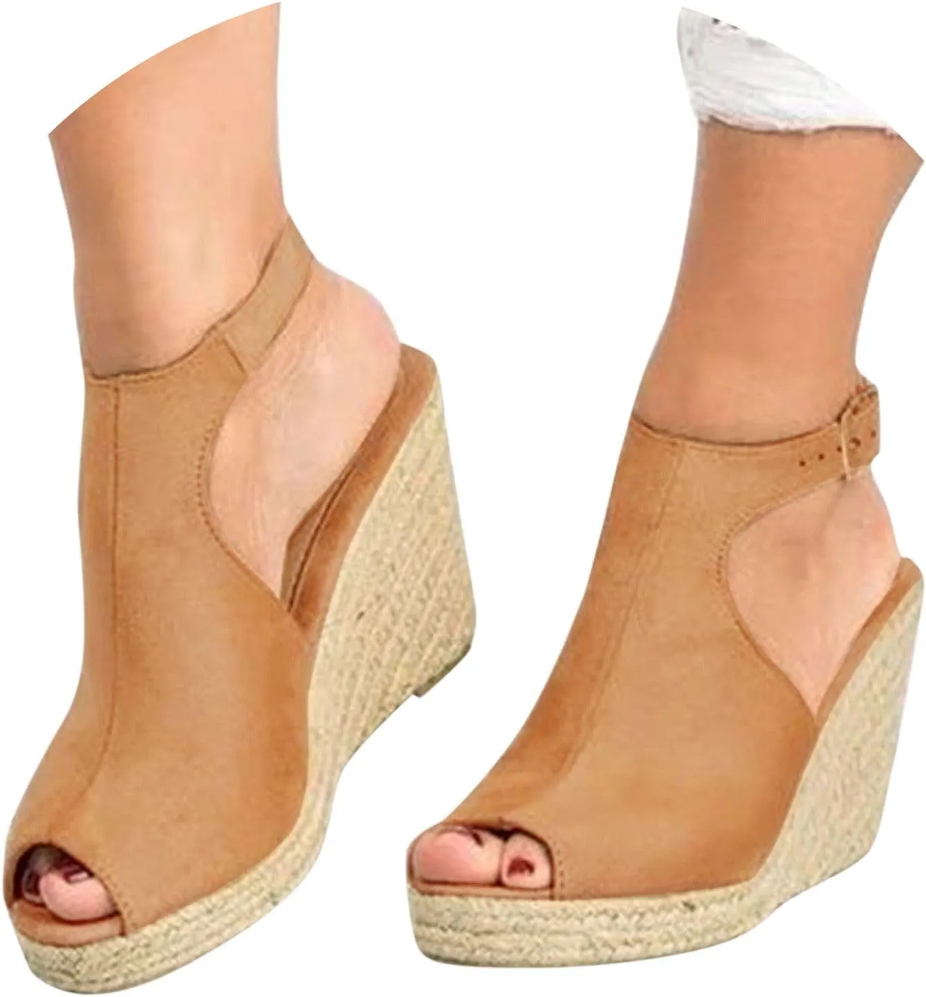 Orthopedic Sandals For Women Casual Open Toes Wedges Sandals Braided Solid Color High Suede Buckle Prom Party Dress Shoes