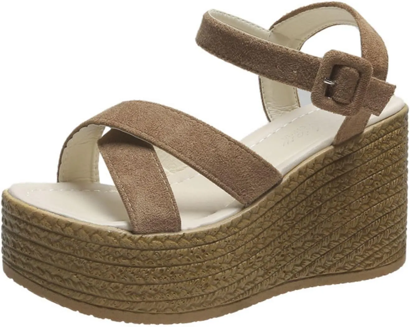 Orthopedic Sandals for Women High Heel Wedge Platform Sandals Adjustable Ankle Strap Sandal Buckle Wide Width Open Toe Sandal Woven Flax Slip-On Shoes