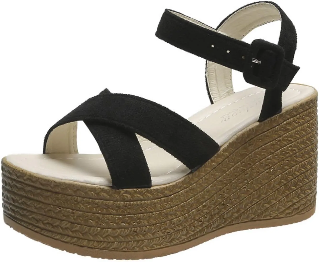 Orthopedic Sandals for Women High Heel Wedge Platform Sandals Adjustable Ankle Strap Sandal Buckle Wide Width Open Toe Sandal Woven Flax Slip-On Shoes