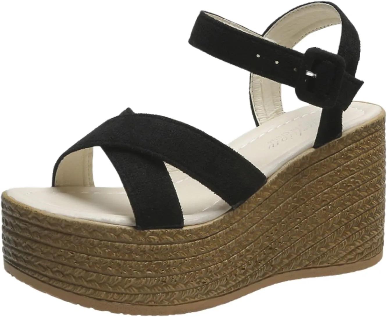 Orthopedic Sandals for Women High Heel Wedge Platform Sandals Adjustable Ankle Strap Sandal Buckle Wide Width Open Toe Sandal Woven Flax Slip-On Shoes