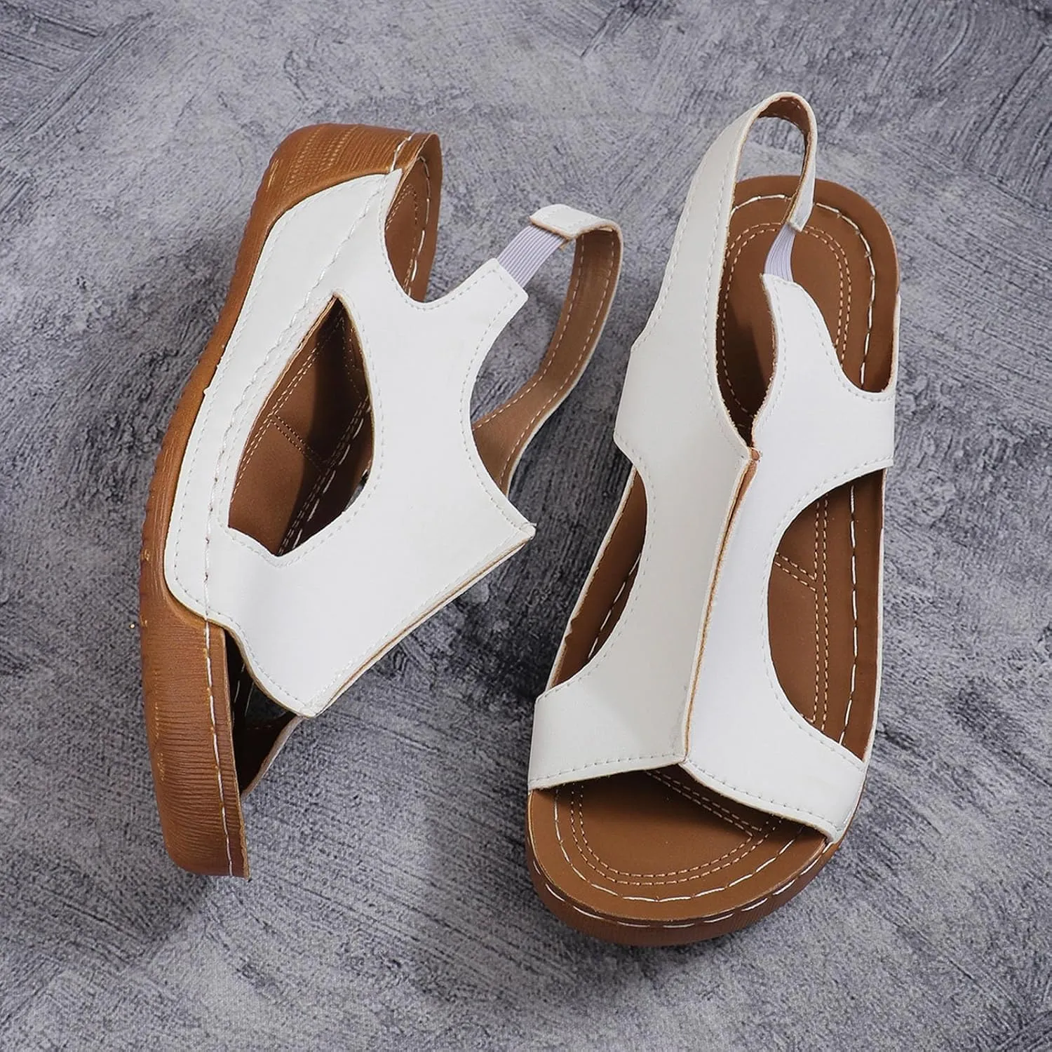 Orthopedic Sandals for Women, Low Wedge Sandals with Back Strap, Comfort Wear Shoes Arch Support, Casual Walking Shoes, Open Toe Hollow Out Beach Footwear for Summer Vacation Lightweight Breathable