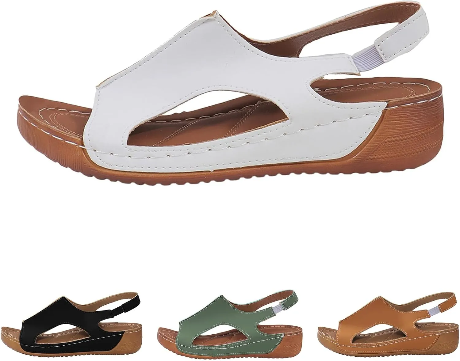 Orthopedic Sandals for Women, Low Wedge Sandals with Back Strap, Comfort Wear Shoes Arch Support, Casual Walking Shoes, Open Toe Hollow Out Beach Footwear for Summer Vacation Lightweight Breathable