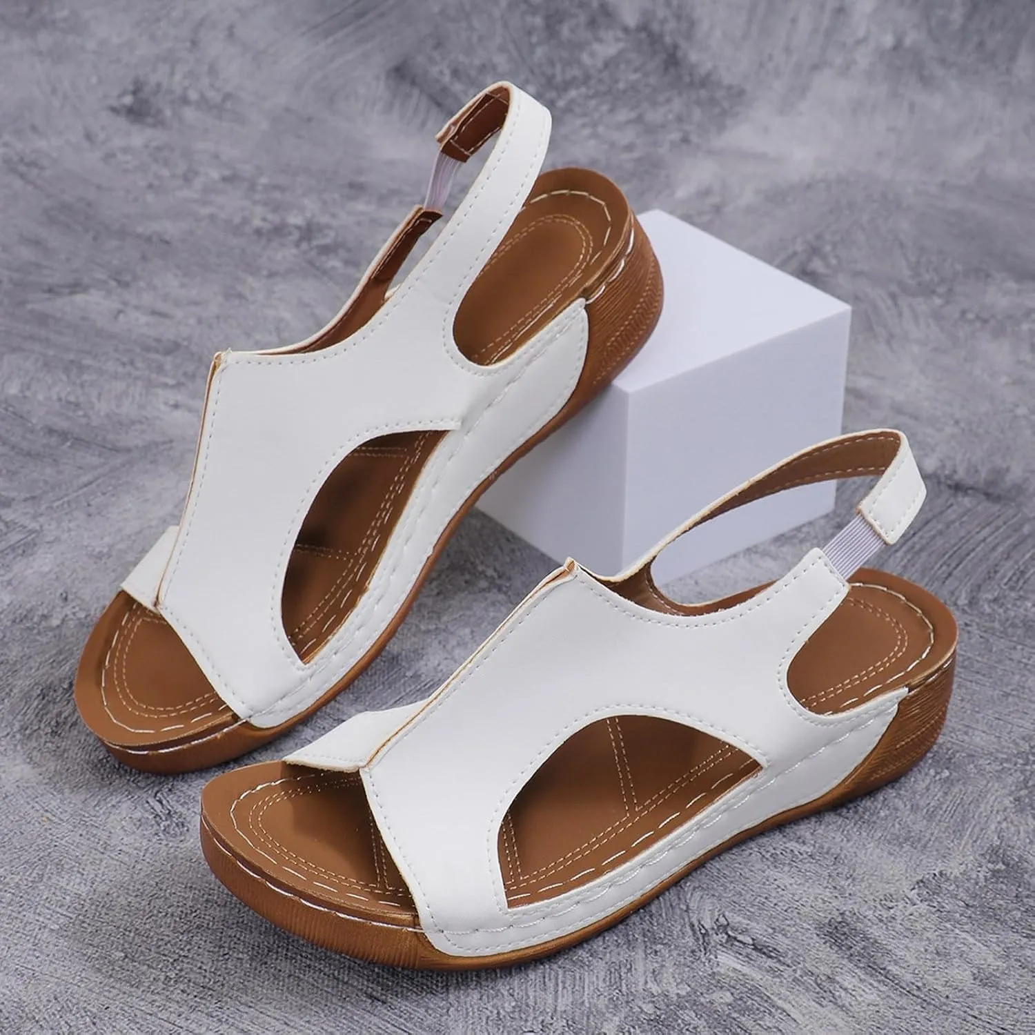 Orthopedic Sandals for Women, Low Wedge Sandals with Back Strap, Comfort Wear Shoes Arch Support, Casual Walking Shoes, Open Toe Hollow Out Beach Footwear for Summer Vacation Lightweight Breathable