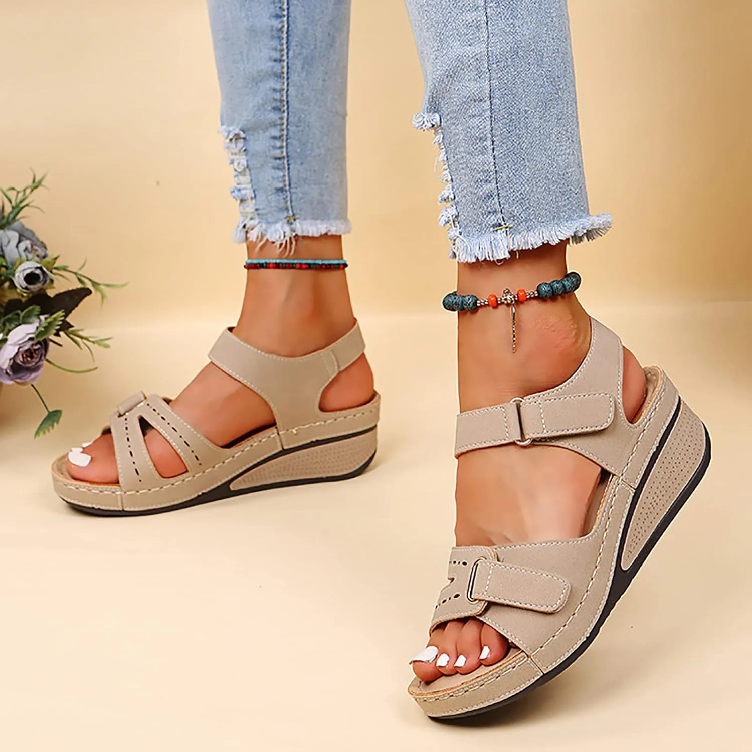 Orthopedic Sandals For Women Open Toe Comfortable Wedges Sandals With Adjustable Strap Causal Daily Walking Ladies Girls