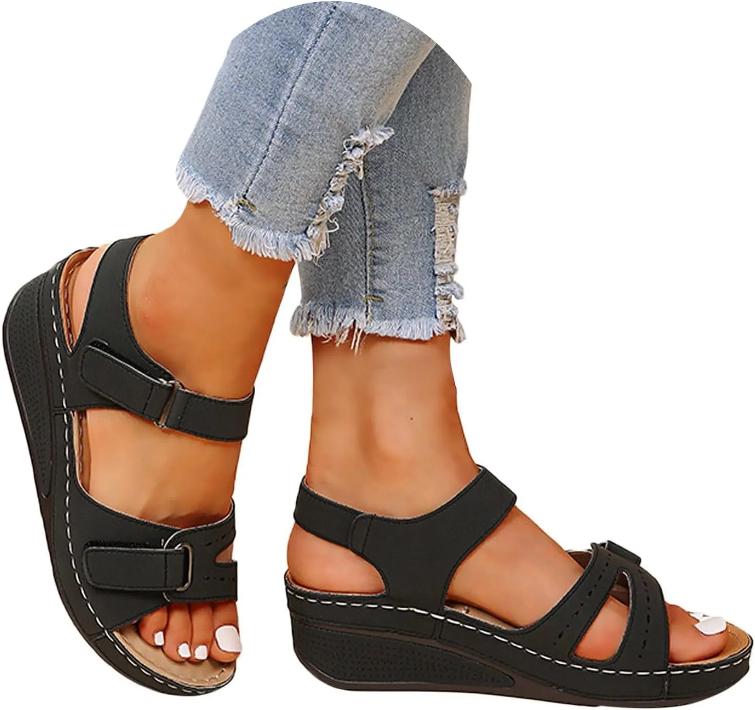 Orthopedic Sandals For Women Open Toe Comfortable Wedges Sandals With Adjustable Strap Causal Daily Walking Ladies Girls