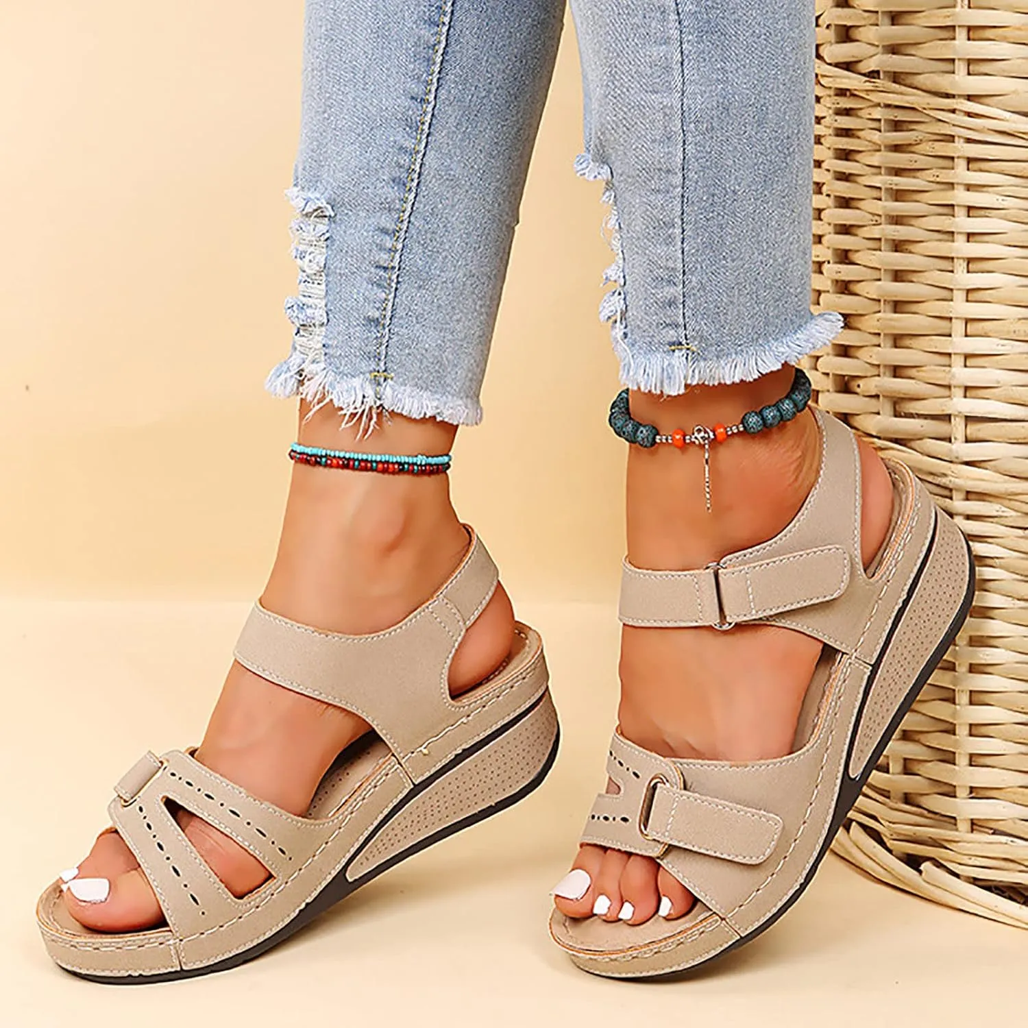 Orthopedic Sandals For Women Open Toe Comfortable Wedges Sandals With Adjustable Strap Causal Daily Walking Ladies Girls